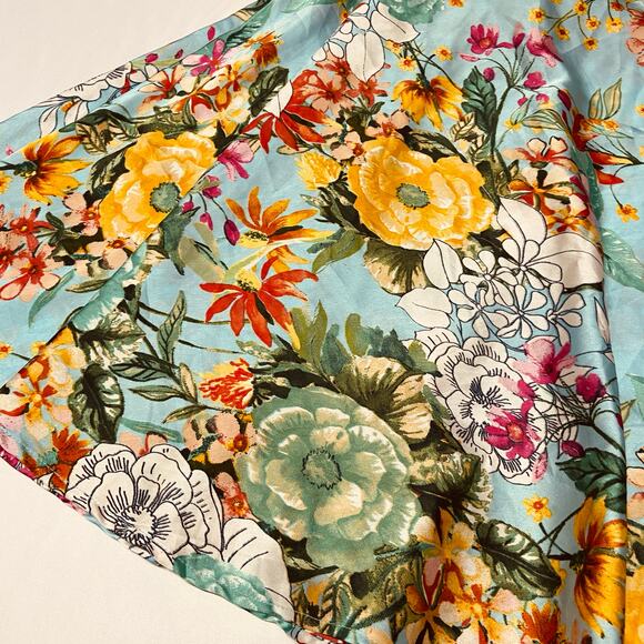 Flint & Moss Skirt Floral Tie Elastic Waist Circle Flowing Midi Size M Teal - Picture 7 of 10